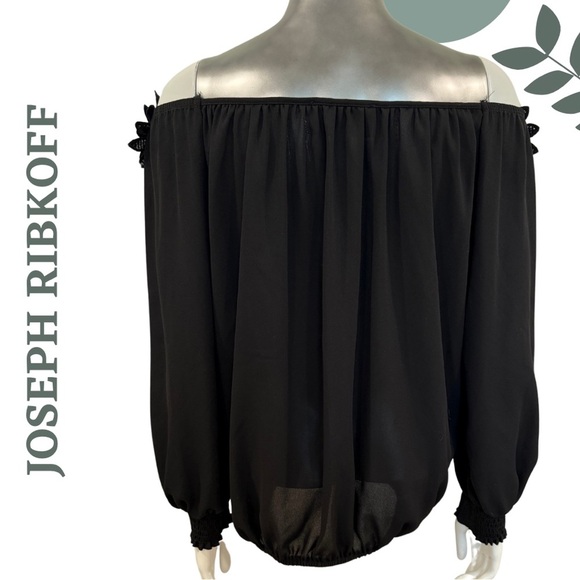 Off-Shoulder Joseph Ribkoff Top with 3D Floral Detail | Long Sleeve | Size 4 - Picture 4 of 7